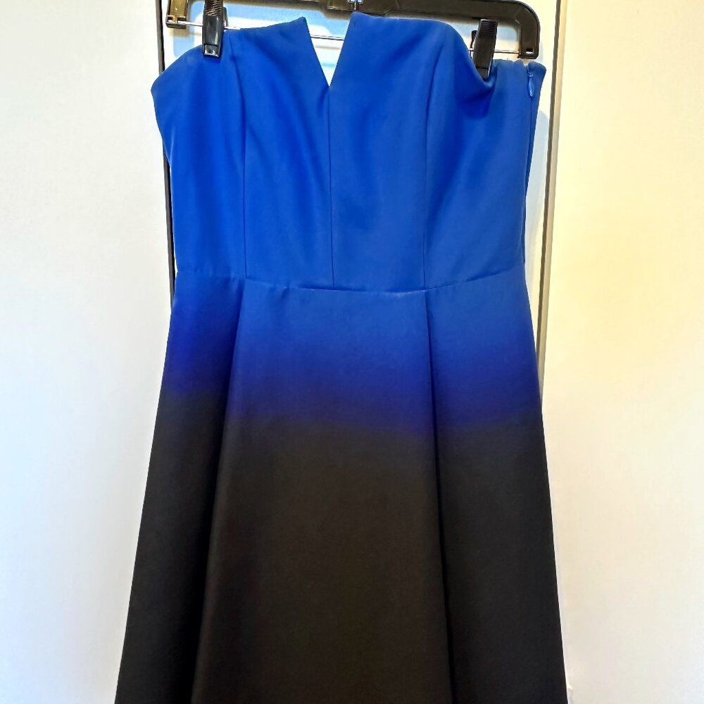 Halston Black & Blue Ombre Strapless cocktail dress